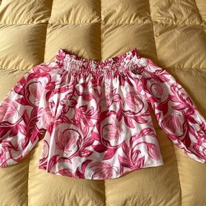 H&M Pink and White Floral Off-Shoulder Blouse